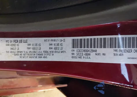 2016 Chrysler 200 Limited z USA, uszkodzony, nr VIN 1C3CCCAB3GN129440